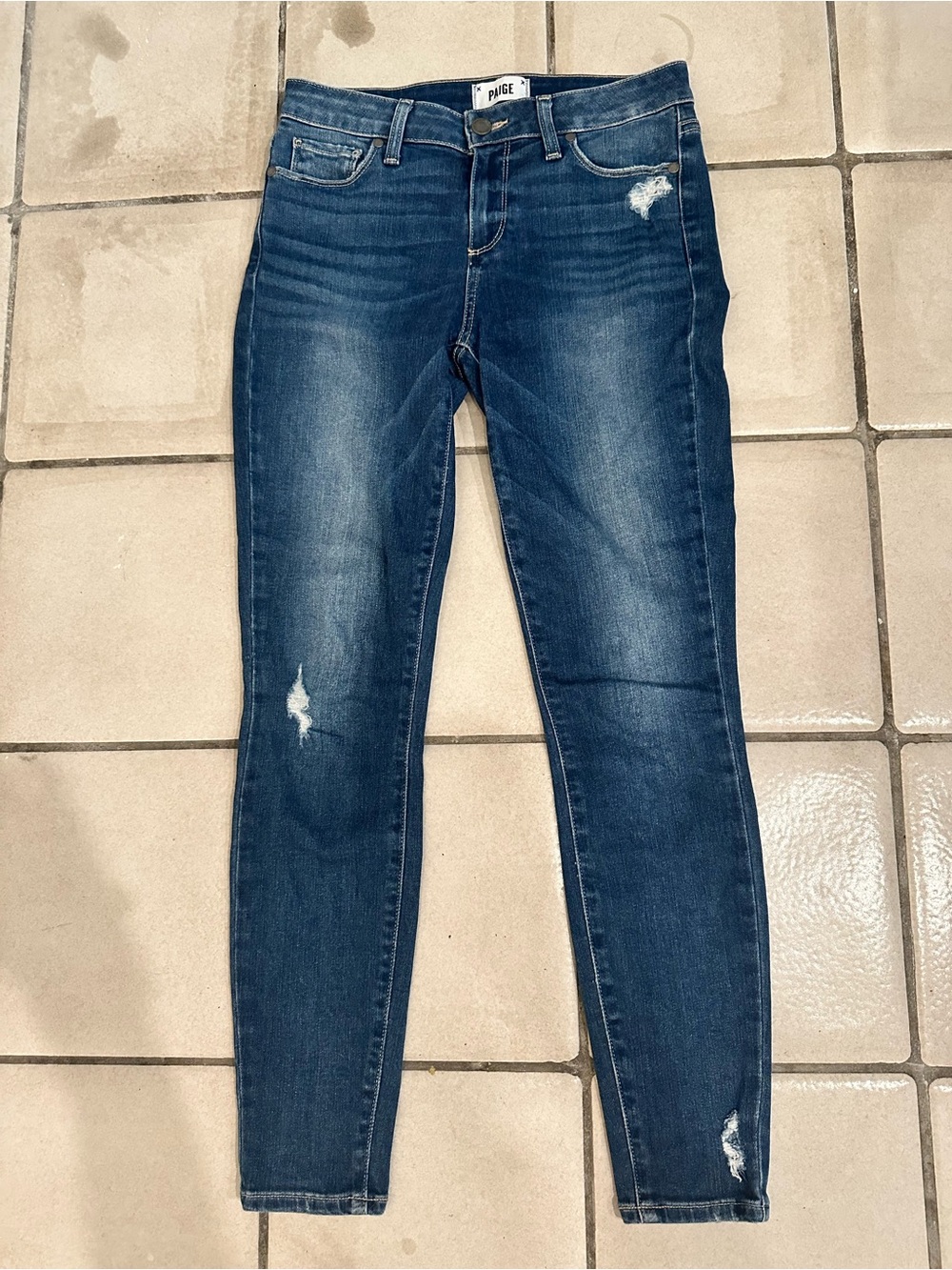 PAIGE Women's Blue Distressed Skinny ankle Jeans